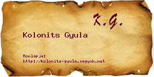 Kolonits Gyula névjegykártya